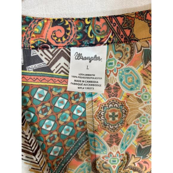 Wrangler Open Cardigan Large Brown Mixed Prints Long Duster Poncho Cape Western - Picture 7 of 10